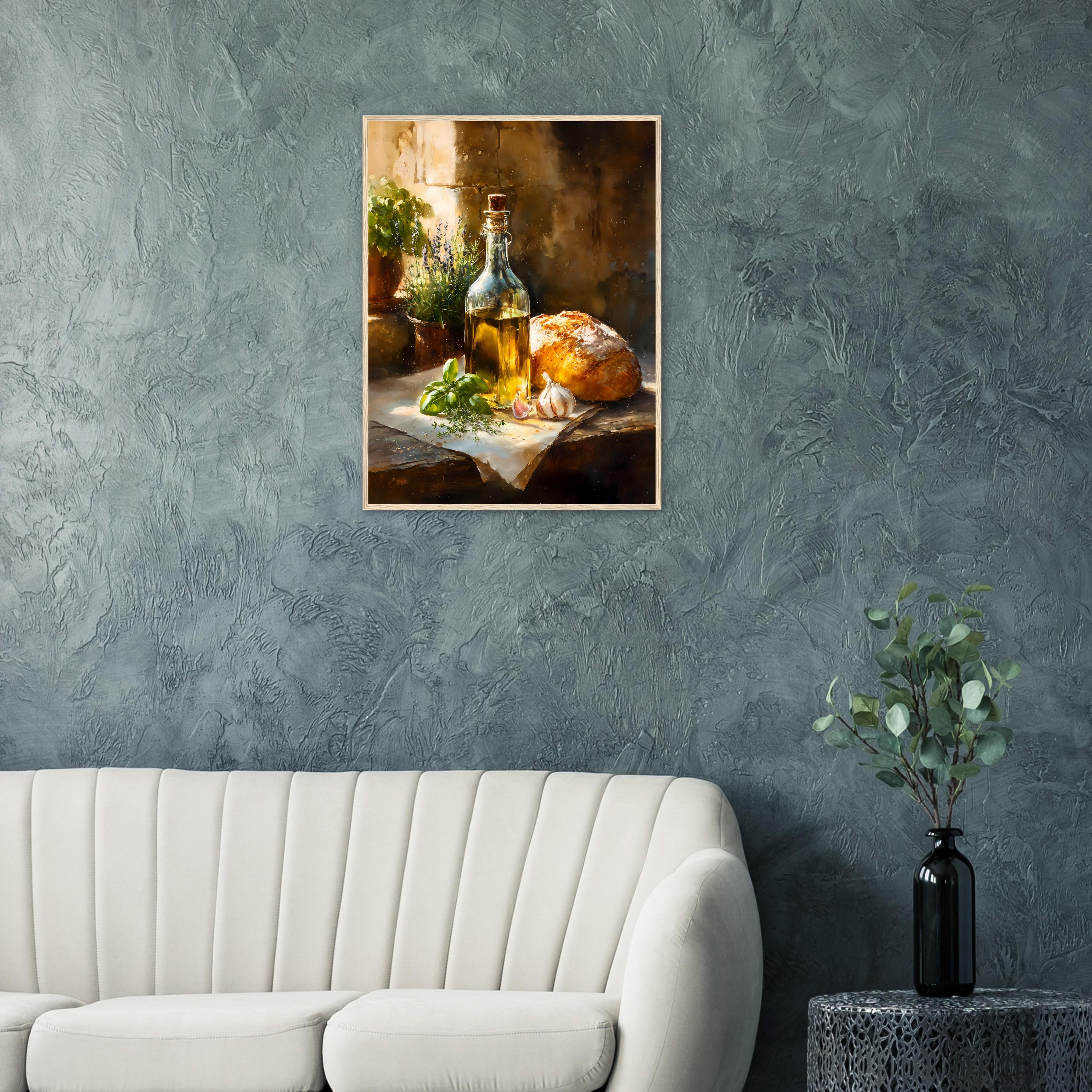 Rustic Italian Kitchen Still Life Art Print Olive Oil Bread and Herbs ...