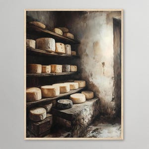 Arte murale rustica della cantina dei formaggi – Stampa della cucina della fattoria d'epoca