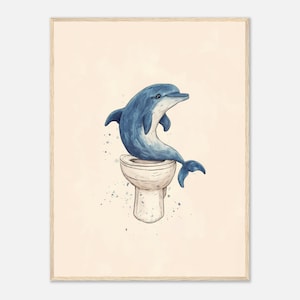 Divertente arte da bagno con delfini - Stampa da parete con oceano eccentrico per un arredamento giocoso