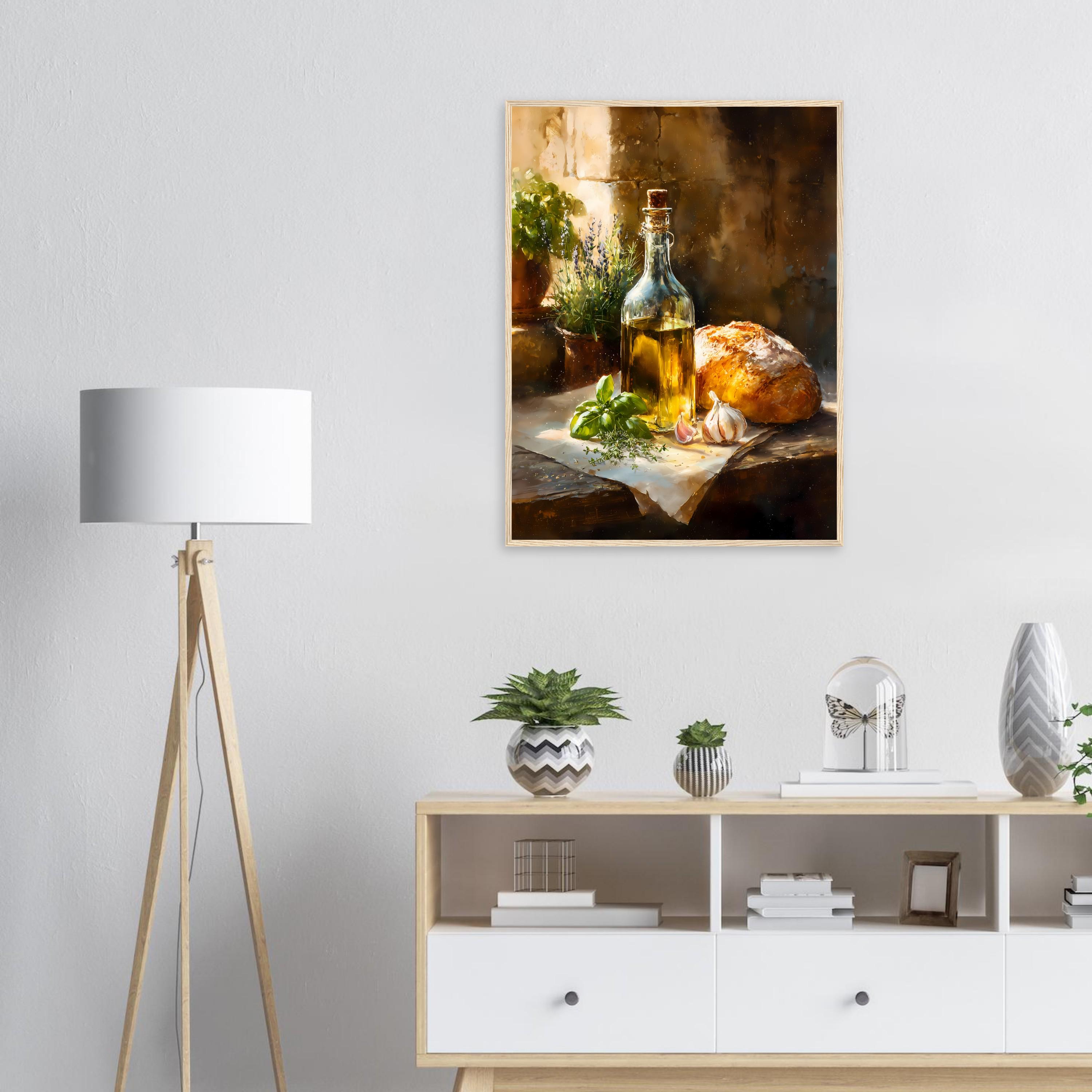 Rustic Italian Kitchen Still Life Art Print Olive Oil Bread and Herbs ...