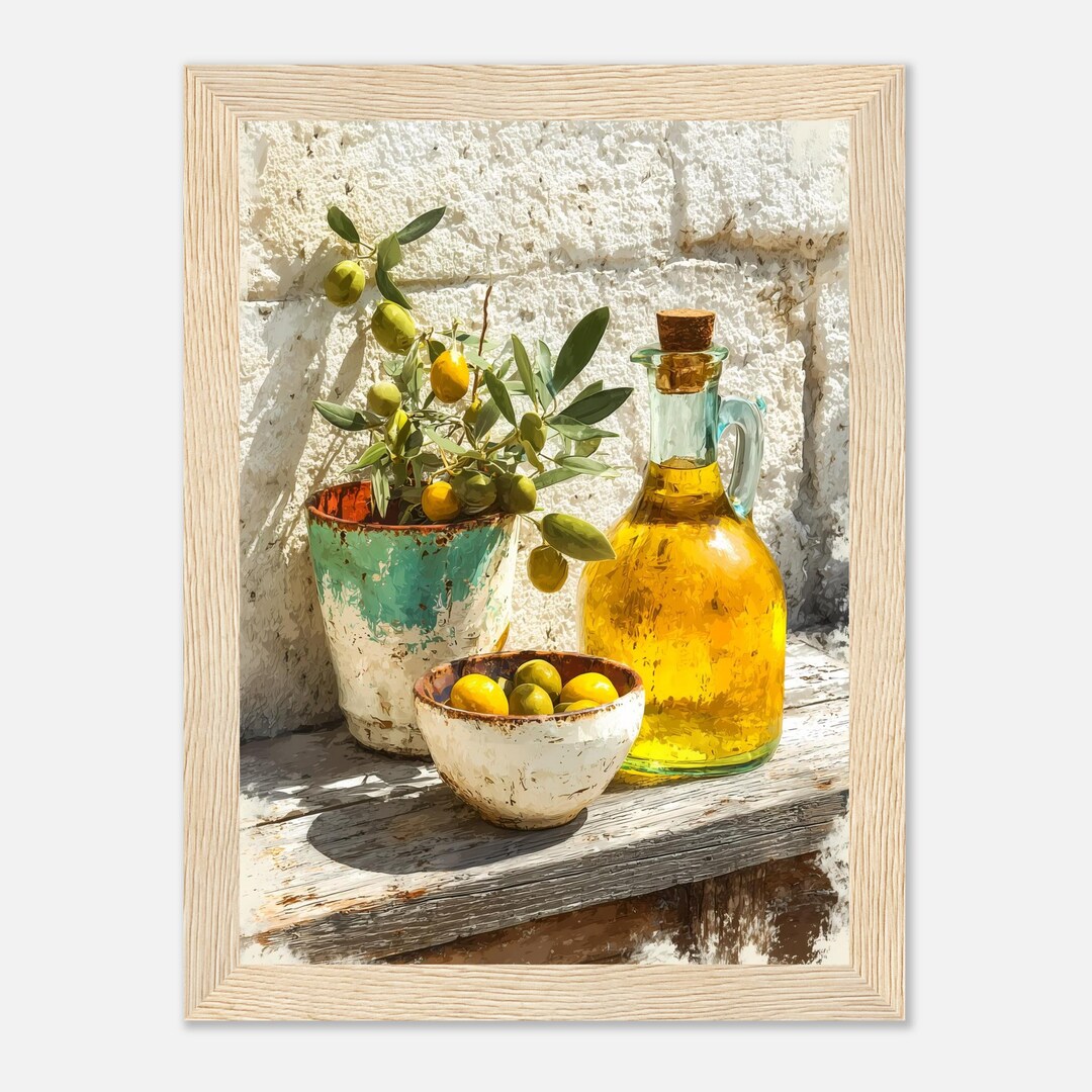 Italian Kitchen Art Print: Olive Branch, Lemons, Golden Oil Still Life ...
