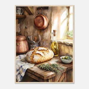 Stampa artistica di cucina rustica italiana con pane - Decorazione murale Cottagecore per sala da pranzo