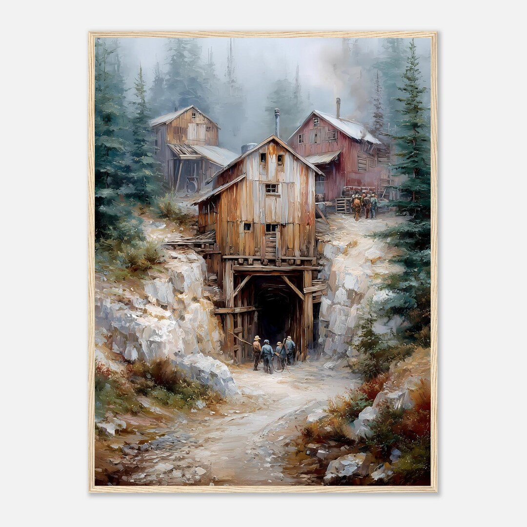 Mining Rustic Klondike Gold Rush Mining Art Print: Rustic Alaska Oil Painting ...