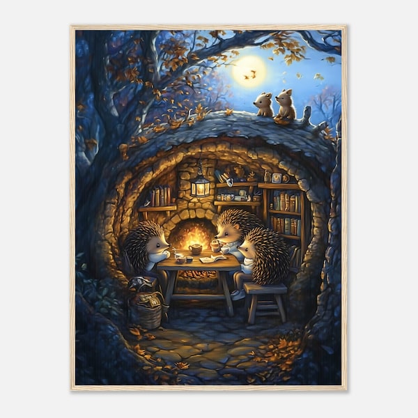Cozy Hedgehog Burrow – Whimsical Woodland Art Print, Storybook-Inspired Animal Illustration