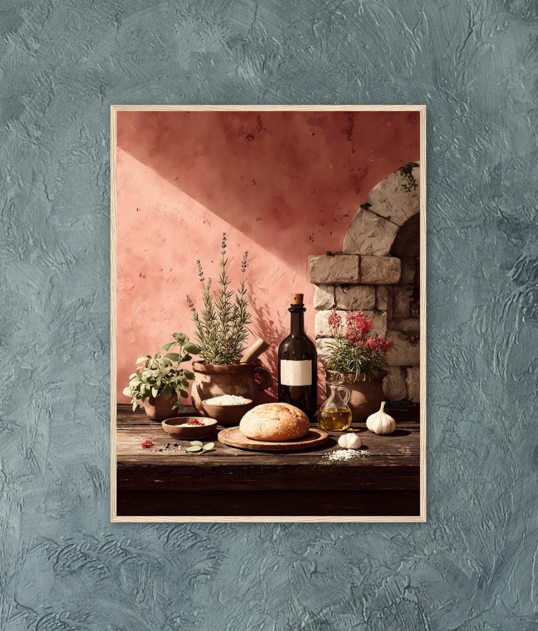 Italian Kitchen Still Life Art Print: Rustic Wine, Bread & Olive Oil - Etsy