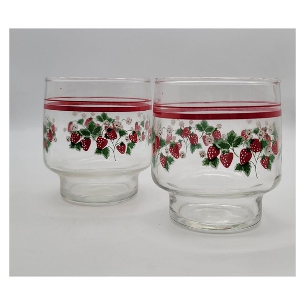 Vintage 1970's Strawberry Juice Glass Set of Two