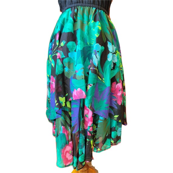 1980's Tropical Ruffle Strapless Dress - image 3