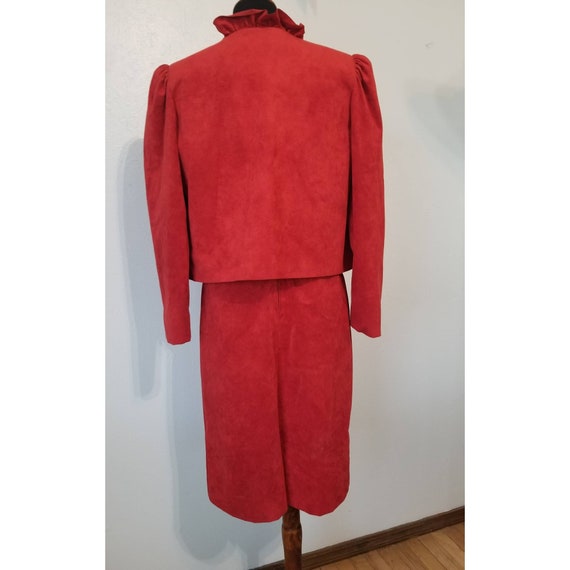 Striking 1960's Red Faux Suede Ruffle Jacket and … - image 6