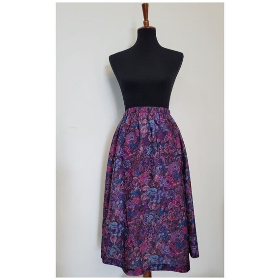 Vintage 1990's Velvety Purple Floral A Line Skirt. - image 1