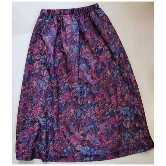 Vintage 1990's Velvety Purple Floral A Line Skirt. - image 5