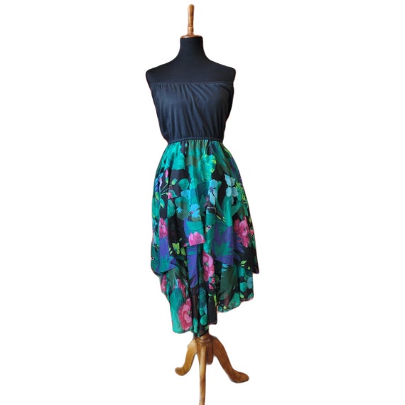 1980's Tropical Ruffle Strapless Dress - image 1