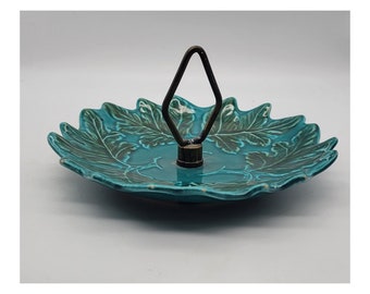 Vintage 1950's California Pottery Leaf Dish with Handle