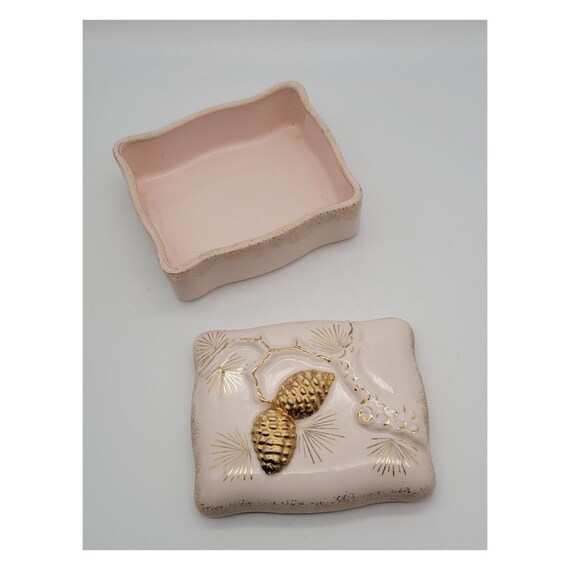 Vintage 1950's Norcrest Ceramic Golden Pine Box - image 3