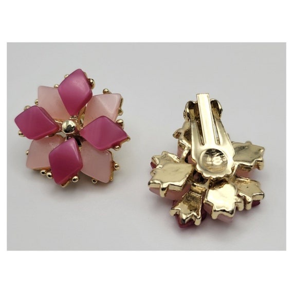 Vintage 1960's Pink Floral Earrings - image 2