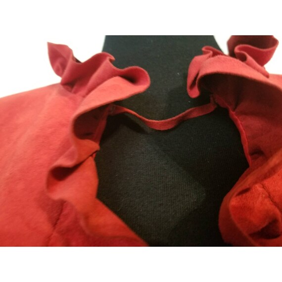 Striking 1960's Red Faux Suede Ruffle Jacket and … - image 3