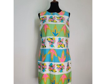 1960's Bright Psychedelic Floral Shift Dress