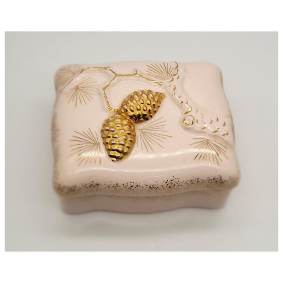 Vintage 1950's Norcrest Ceramic Golden Pine Box - image 1
