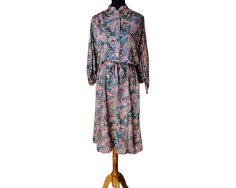 Vintage 1970's Purple Floral Tie Waist Dress
