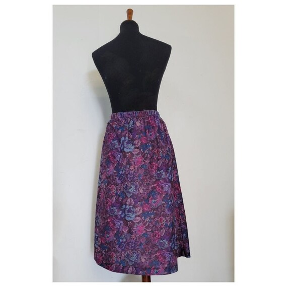 Vintage 1990's Velvety Purple Floral A Line Skirt. - image 3
