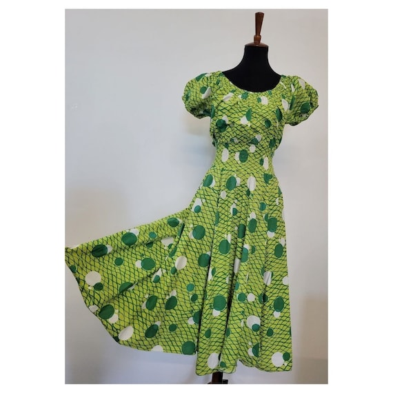 Vintage 1960's Groovy Green Handmade Dress - image 3