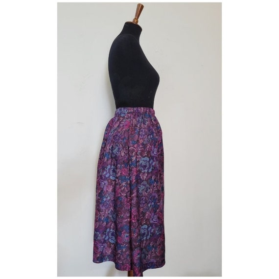 Vintage 1990's Velvety Purple Floral A Line Skirt. - image 2