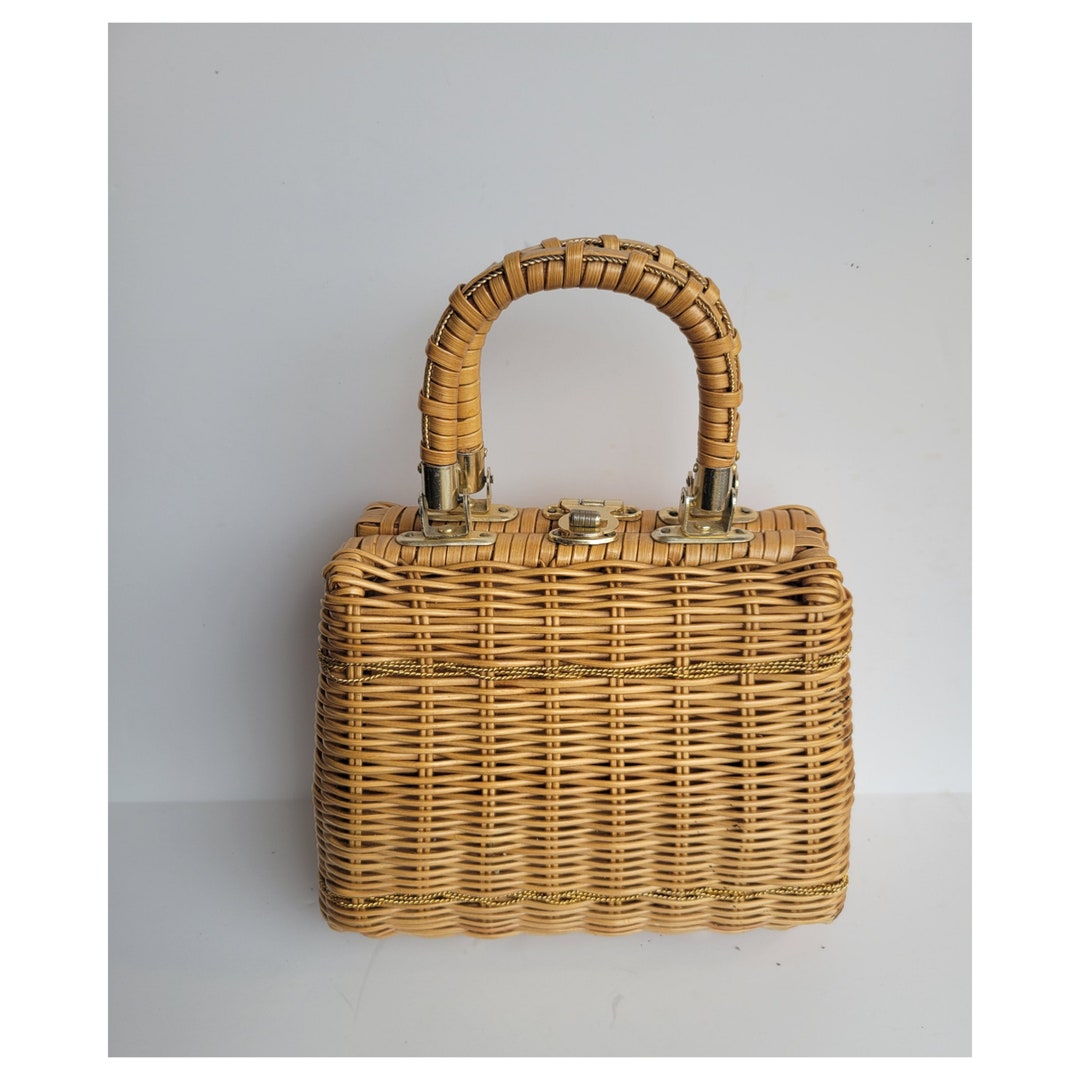 Vintage 1950s Beaded Wicker Bag