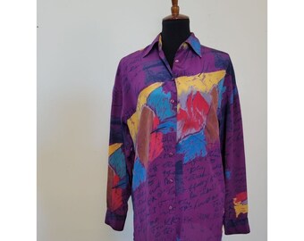 Vintage 1980's Loubella California Silky Abstract Blouse