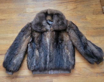 Vintage 1960's 1970's Brown Fox Fur Bomber Jacket