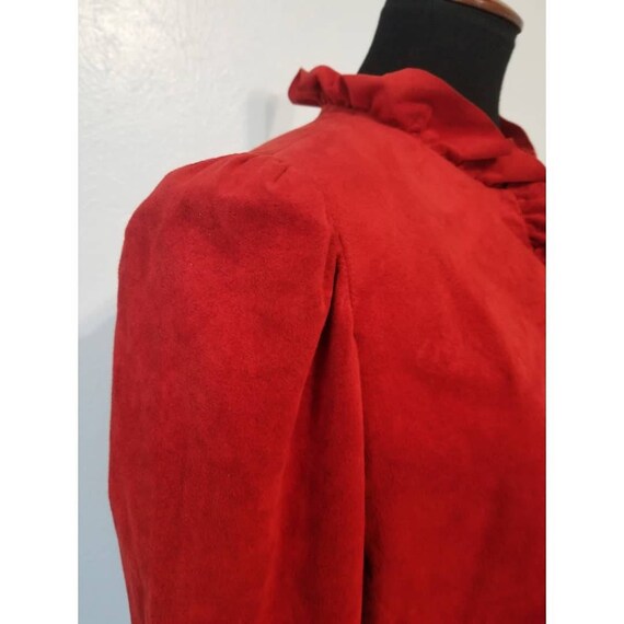 Striking 1960's Red Faux Suede Ruffle Jacket and … - image 5