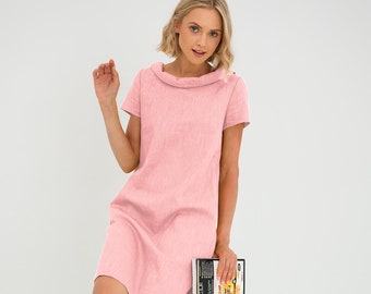 Minimalist Linen Summer Dress by LeMuse, Womens Clothing, Cute Pink Dress, Semi Formal Dress, Simple Dress, Shift Dress, Casual Frock