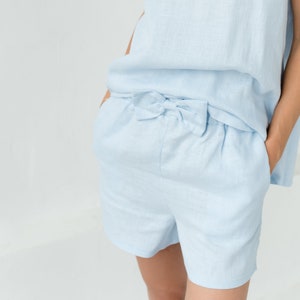Linen Pyjama Shorts Pajama Shorts Set for Women Linen Summer Shorts and T  Shirt Linen Pyjama Set Lounge Shorts Comfy Pajama Set -  Hong Kong