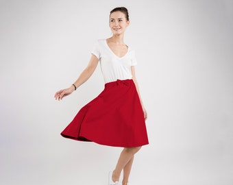 Red Skirt With Pockets, Womens Clothing, Full Skirt, Midi Skirt, Spring Clothing, Minimalist Skirt, Romantic Skirt, Skater Skirt,LeMuse