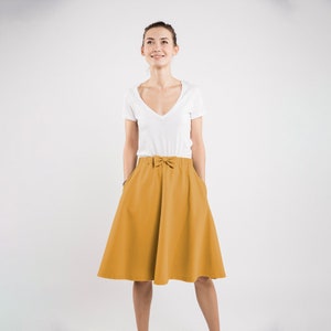 Women Yellow Skirt, Flare Skirt, Mustard Skirt, Bow Skirt, Midi Skirt, Skater Skirt, Poodle Skirt, Pocket Skirt, Minimalist Clothing, Loose image 1