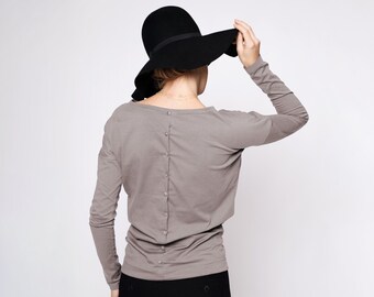 Minimalist Back Button Blouse, Womens Clothing, Formal Tops, Long Sleeve Winter Blouse, Cocktail Blouse, Evening Top, Occasion Top, LeMuse