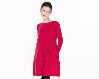 Spring Dress By LeMuse, Red Dress, A Line Dress, Long Sleeve Dress, Womens Clothing, Elegant Dress, Occasion Dress, Cute Date Dress