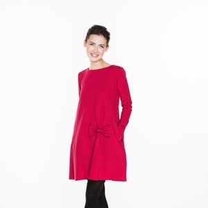 Robe de printemps par LeMuse, Robe rouge, Robe trapèze, Robe à manches longues, Vêtements pour femme, Robe élégante, Robe de cérémonie, Jolie robe pour rendez-vous amoureux image 1