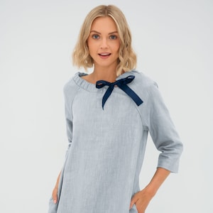 Blue Linen Dress by LeMuse, French Dress, Fall Style, Mid Century Modern, LeMuse Dress, Minimalist Dress, Work Dress, Semi Formal Dress