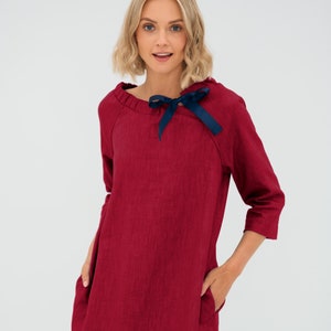Linen Mother Of The Bride Dress, Fall Style Formal Office Frock, Women&#39;s Minimalist Clothing, Elegant Cocktail Wedding Guest Apparel