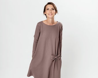 Minimalistisches Kleid, Damenbekleidung, LeMuse Kleid, lockeres Midikleid, Frühlingskleidung, lässige Kleider für Frauen, langärmeliges Kleid, zierliches Kleid