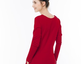 Robe rouge pour femme, Robe ample, Robe élégante, Robe à manches longues, Vêtements minimalistes, Robe de soirée, Robe de cocktail, Robe à nœud, Hiver