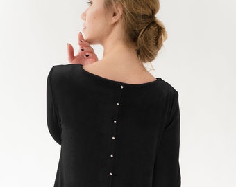 Black Velvet Dress, Elegant Dress, Long Sleeve Dress, Minimalist Clothing, A Line Dress, Pocket Dress, Little Black Dress, Cocktail Dress