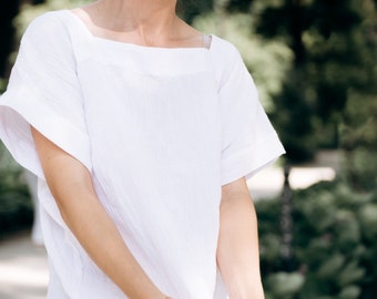 Linen Top, Off Shoulder Top, Linen Clothing, White Linen Top, Women White Blouse, Washed Linen Top, Summer Top, Oversize Top, Minimalist