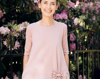 Robes de printemps pour femmes, Robe de cocktail rose, Petite robe, Robe LeMuse, Vêtements pour femmes, Robe minimaliste, Robe à nœud, Robe midi ample, Modeste