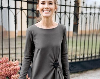 Women Dress, Cocktail Dress, Gray Dress, Long Sleeve Dress, Minimalist Clothing, Midi Dress, Designer Dress, Maternity Dress, Loose Dress