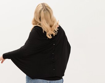 Black Blouse, Plus Size Blouse, Oversize Top, Off Shoulder Top, Asymmetrical Top, Loose Blouse, Casual Top, Plus Size Clothing