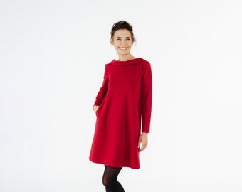 Hochzeitsgastkleid, Damenbekleidung, minimalistische Kleidung, Damen-Frühlingskleider, rotes Kleid, LeMuse-Kleid, Swing-Kleid, elegantes Kleid