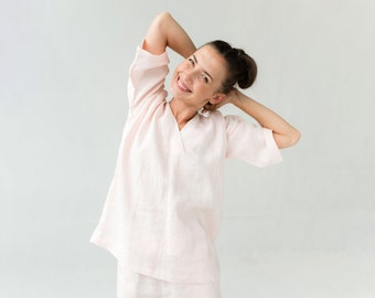 Linen Sleep Shirt, Linen Pajama, Linen Clothing, Linen Pajama Party Top, Linen Sleepwear, Women Shirt, Bachelorette Pajama Shirt, Loungewear