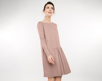 Romantic Dress, LeMuse Dress, Classy Dress, Drop Waist Dress, Modest Dress, Minimalist Dress, Womens Clothing, Elegant Dress, Long Sleeve