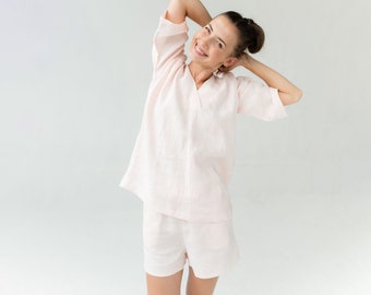 Linen Pajama Set, Linen Sleepwear Set, Linen Night Shirt, Linen Shorts, Linen Nightwear, Women Pyjama, Linen Clothing, Lounge and Sleepwear