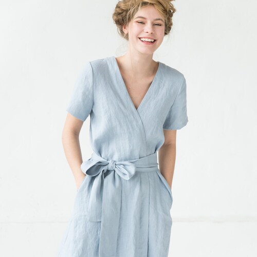 midi blue wrap dress